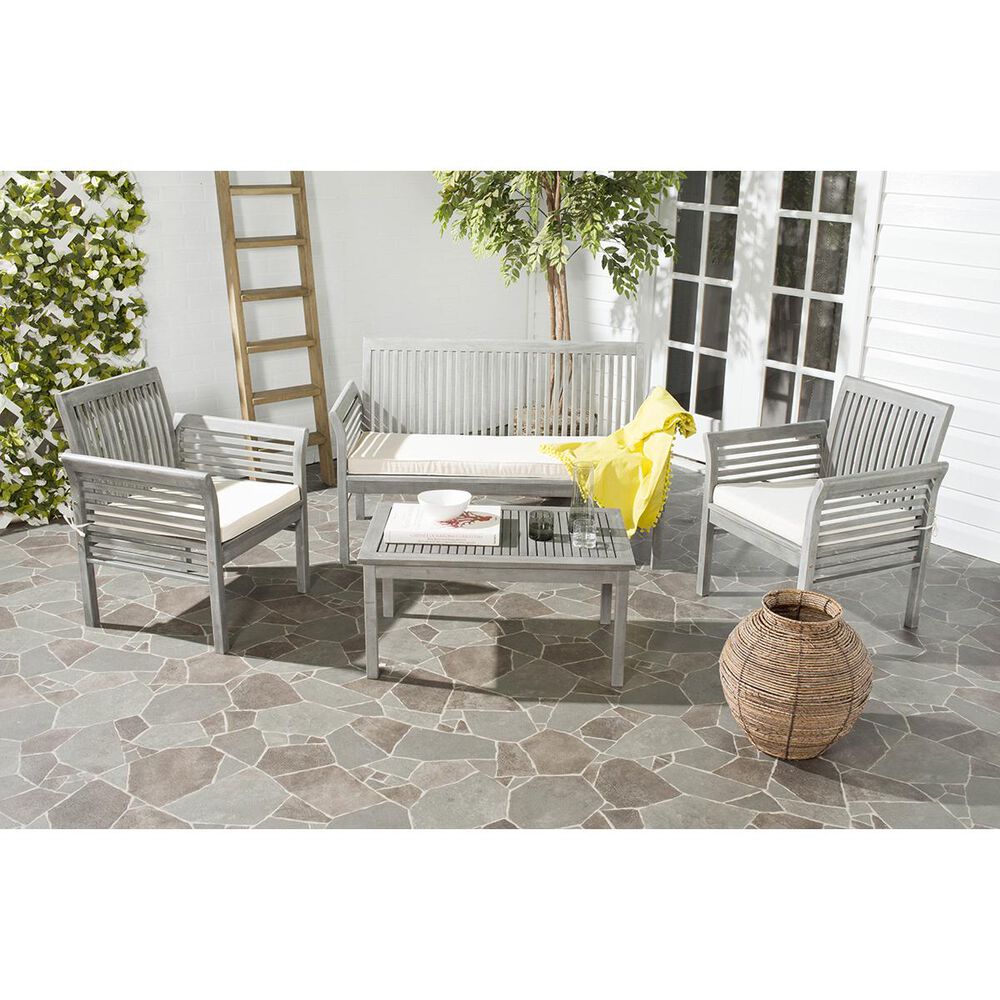Safavieh 4-Piece Carson Outdoor Set with Beige Cushion in Grey, , large