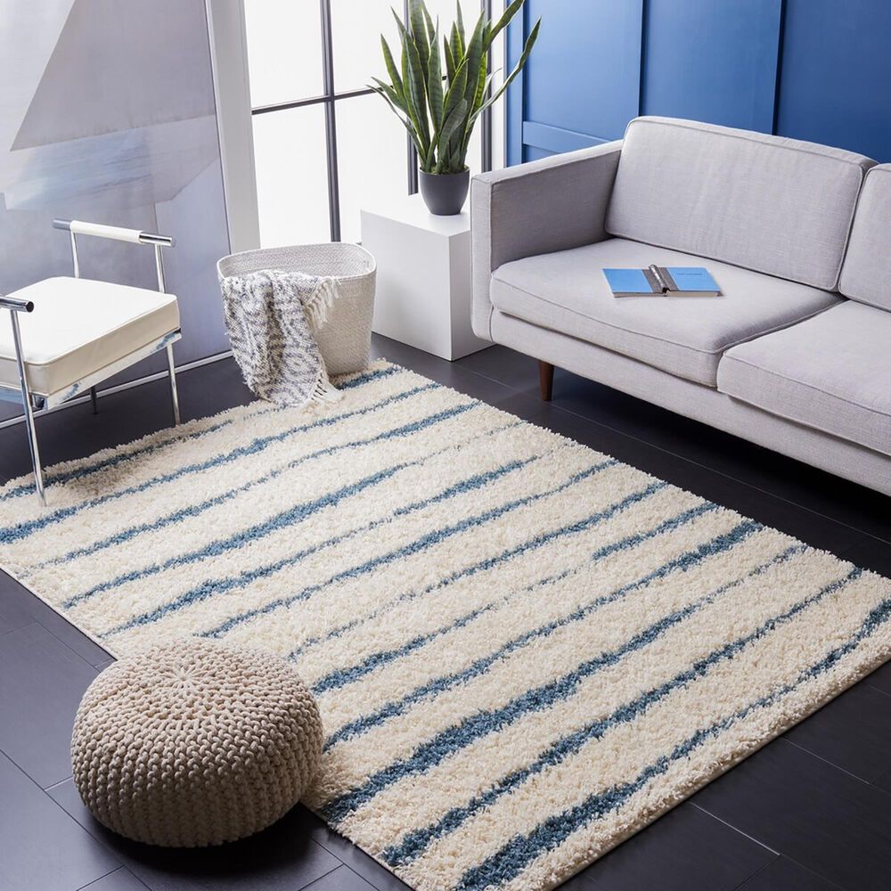 Safavieh Venus Shag VNS603L 5&#39;3&quot; x 7&#39;6&quot; Turquoise and Ivory Area Rug, , large