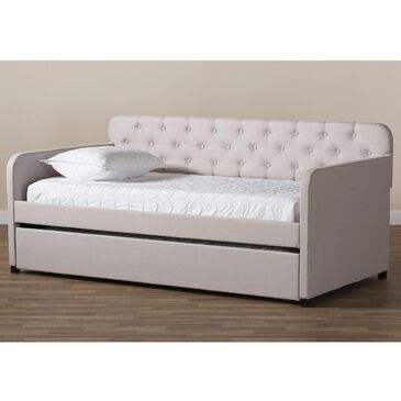 Baxton Studio Camelia Twin Sofa Daybed with Roll-Out Trundle in Beige, , large