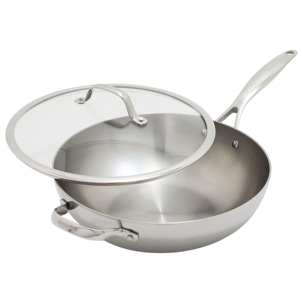 Green Pan Valencia Pro 12" Uncoated Wok with Lid and Helper Handle in Stainless Steel, , large