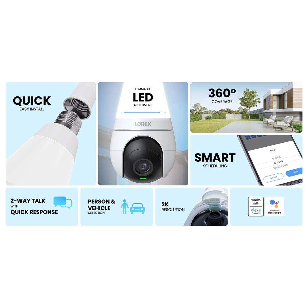 Lorex 2K Wi-Fi Smart Lightbulb Camera in White, , large
