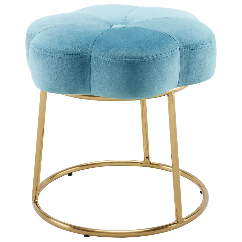 Linon Home Decor Seraphina Vanity Stool with Blue Cushion in Gold, , large