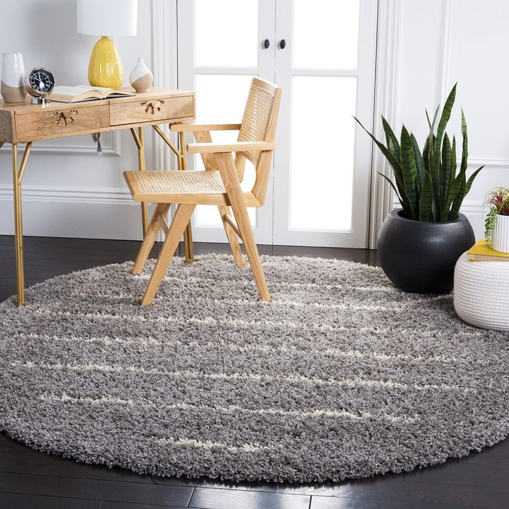Safavieh Venus Shag VNS604J 5&#39;3&quot; Round Grey and Ivory Area Rug, , large