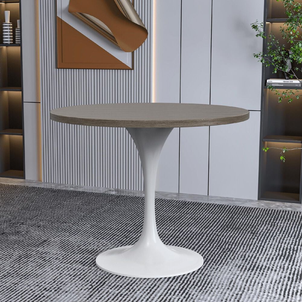 Leisuremod LeisureMod Verve Collection 36 Round Dining Table, White Base with Dark Maple MDF Top, , large