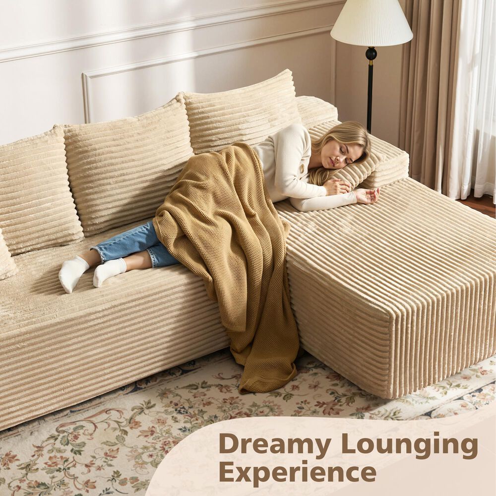 HOMLUX 2-Piece L-Shaped Sectional with Right Facing Chaise in Beige, , large