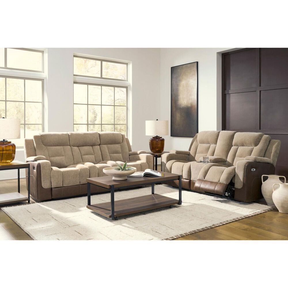 Ashley Mixed Motion Power Reclining Loveseat with Console in Brownstone, , large