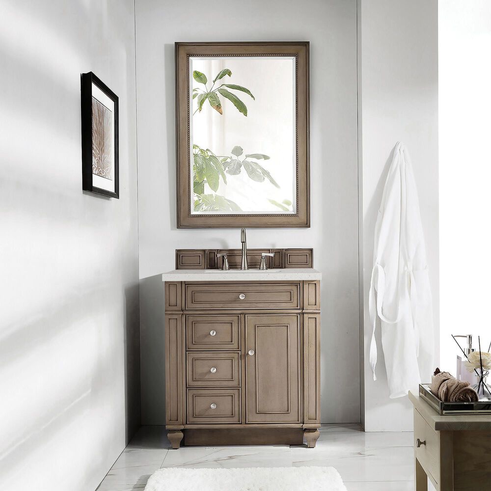 James Martin Vanities Bristol 30&quot; Single Bathroom Vanity in Whitewashed Walnut with 3 cm Lime Delight Quartz Top and Rectangular Sink, , large