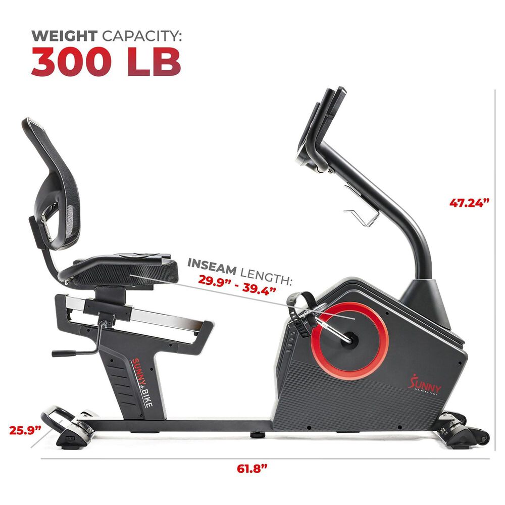 Sunny Health &amp; Fitness Smart Programmable 16 Levels Electro-Magnetic Resistance Recumbent Exercise Bike in Black, , large