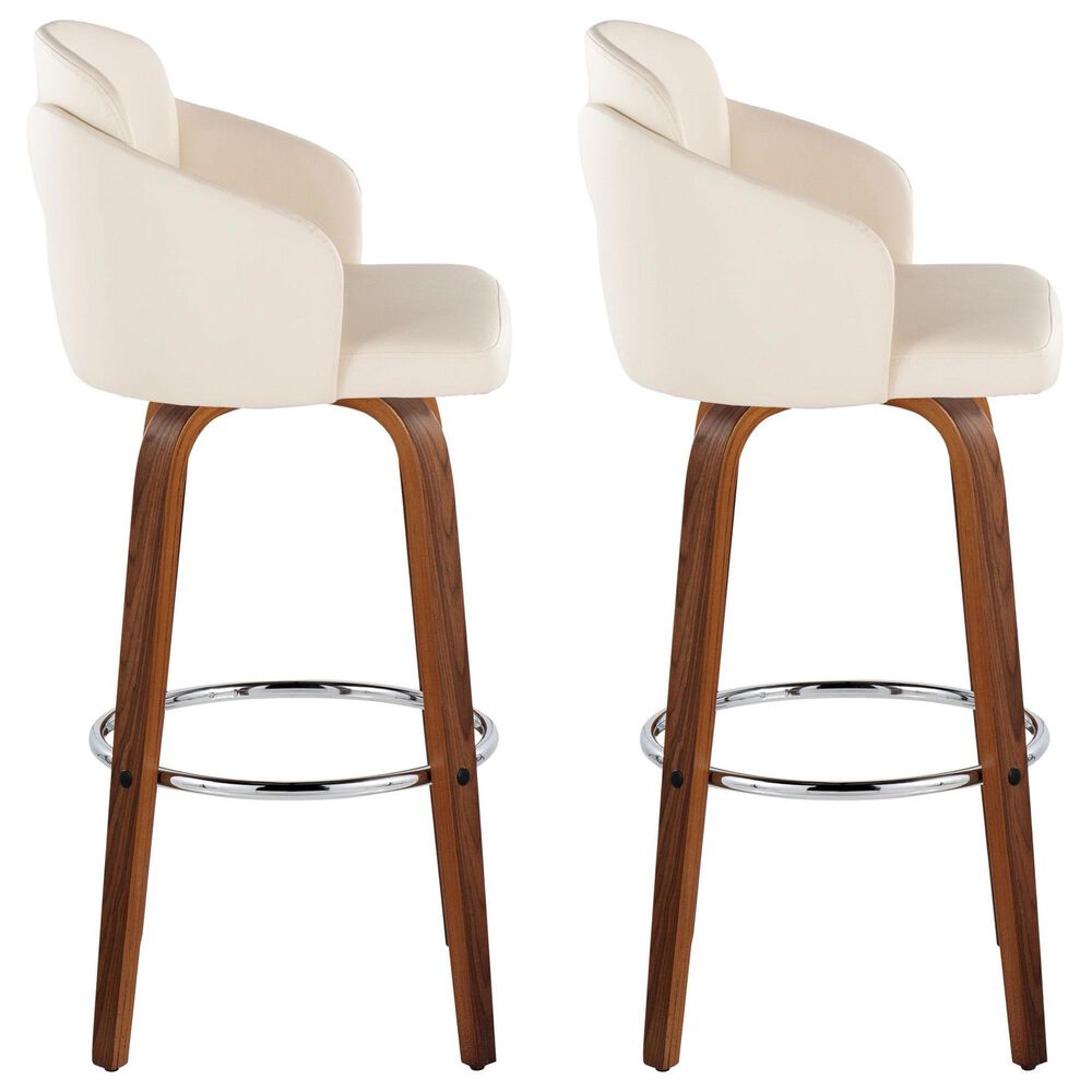 LumiSource Dahlia Swivel Bar Stool with Cream Faux Leather Upholstery in Walnut and Chrome (Set of 2), , large