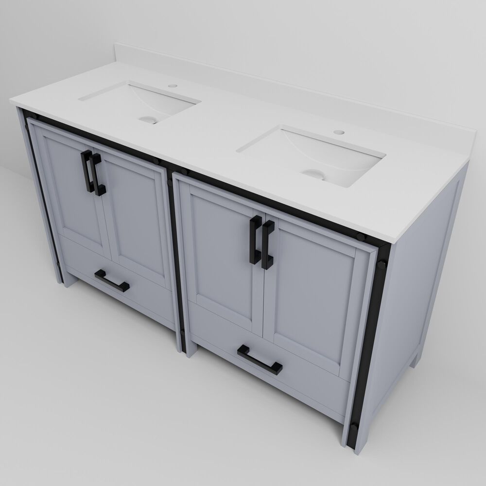 Lexora Home Ziva 60&quot; Double Bathroom Vanity in Dark Grey with 2 cm White Quartz Top and Rectangular Sinks, , large