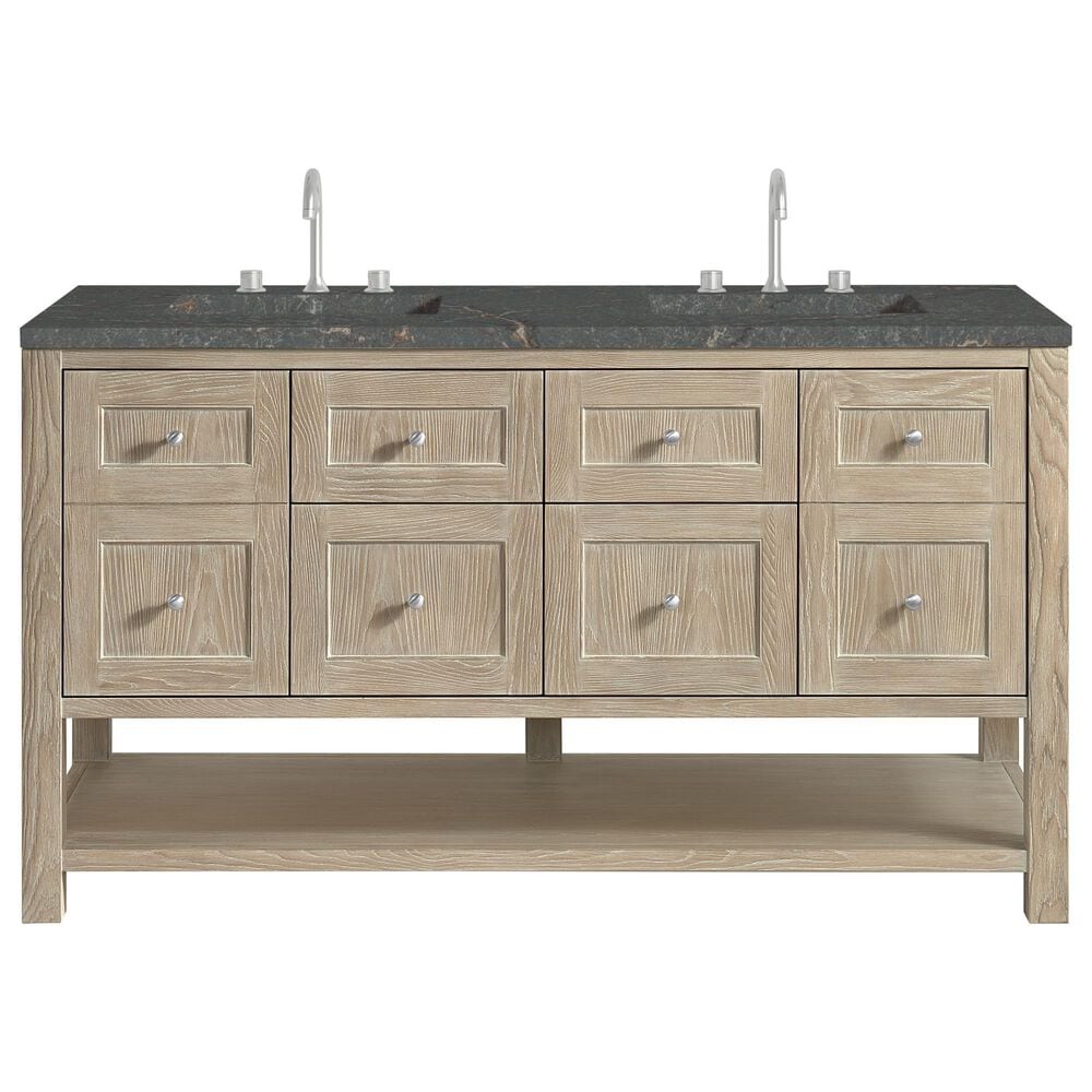 James Martin Vanities Breckenridge 60" Double Bathroom Vanity in Whitewashed Oak with 3 cm Parisien Bleu Quartz Top and Rectangular Sinks, , large