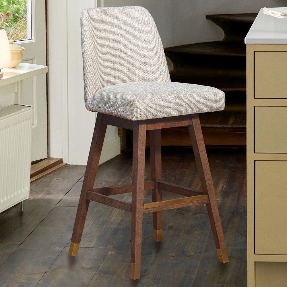 Blue River Amalie Swivel Barstool Stool with Beige Cushion in Brown Oak, , large