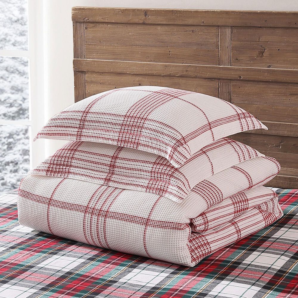 Levtex Waffle Plaid 3-Piece King/California King Comforter Set in Peppermint Red and Cream, , large