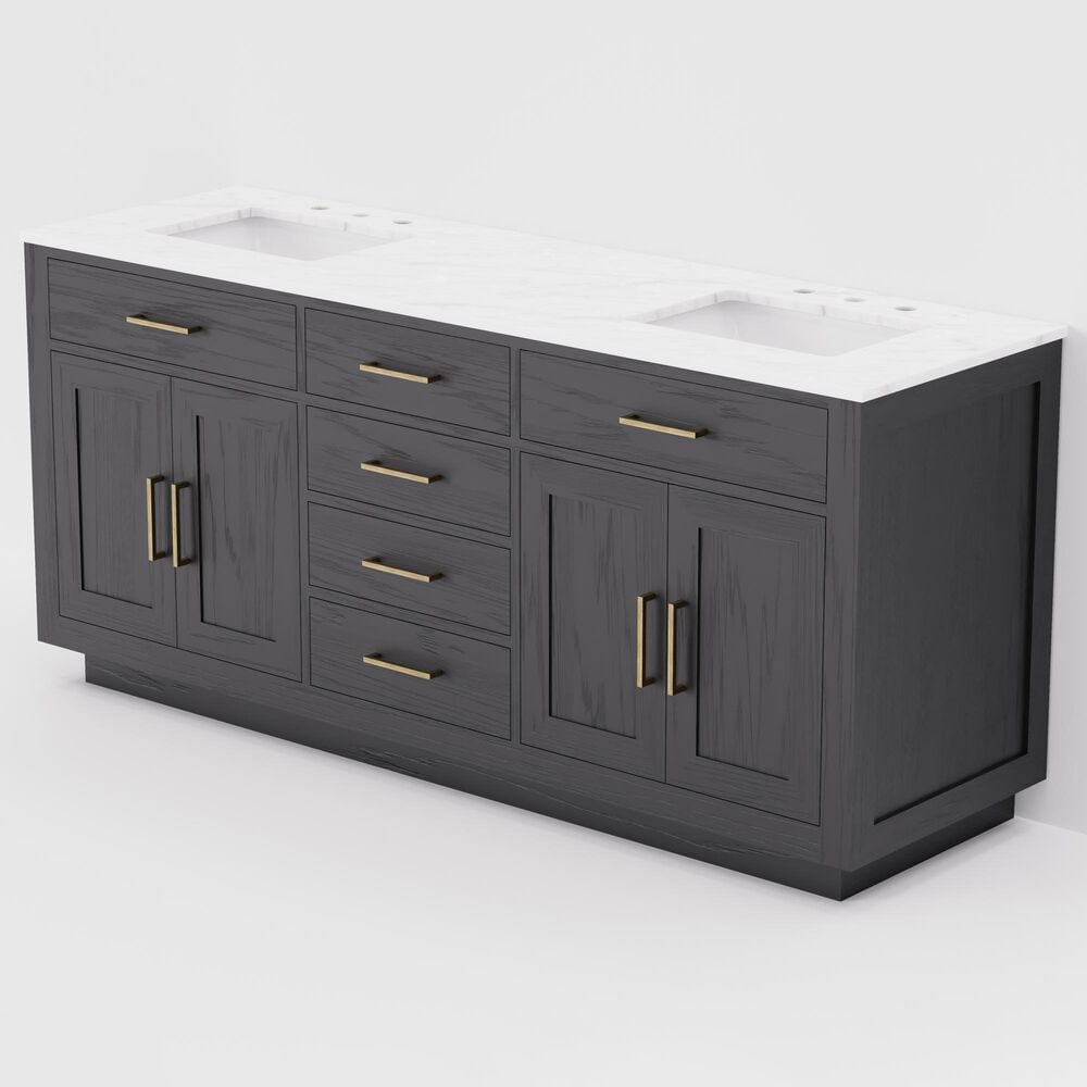 Lexora Home Abbey 72" Double Bathroom Vanity in Black Oak with 2 cm White Carrara Marble Top and Rectangular Sinks, , large