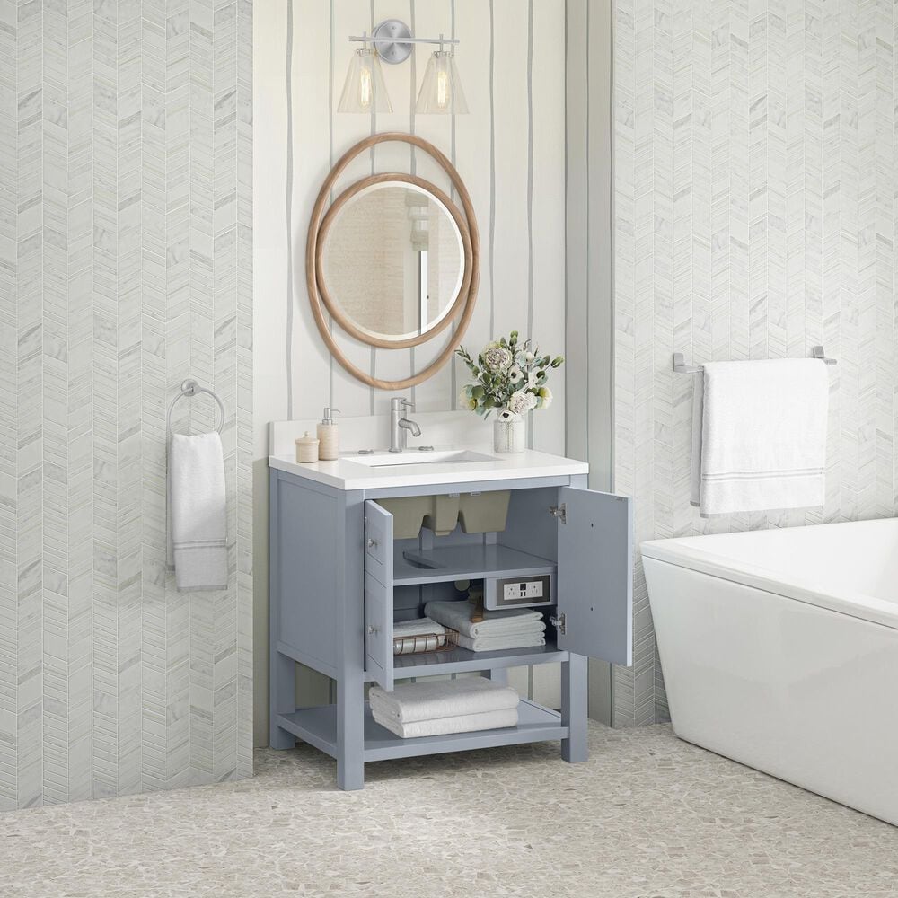 James Martin Vanities Breckenridge 30&quot; Single Bathroom Vanity in Serenity Blue with Single Hole 3 cm White Zeus Quartz Top and Rectangular Sink, , large