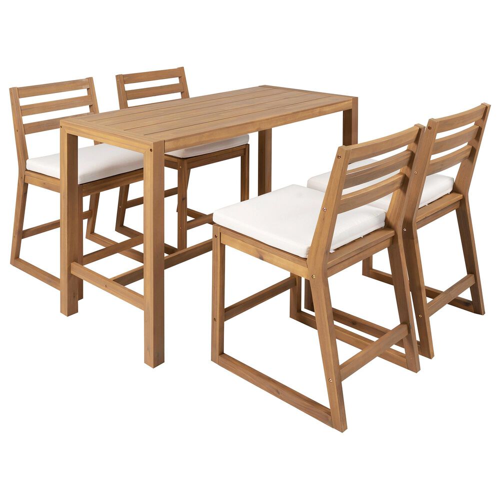 HOMLUX 5-Piece Patio Bar Set with 52" Rectangular Light Teak Table in Beige, , large