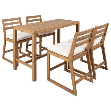 HOMLUX 5-Piece Patio Bar Set with 52" Rectangular Light Teak Table in Beige, , large
