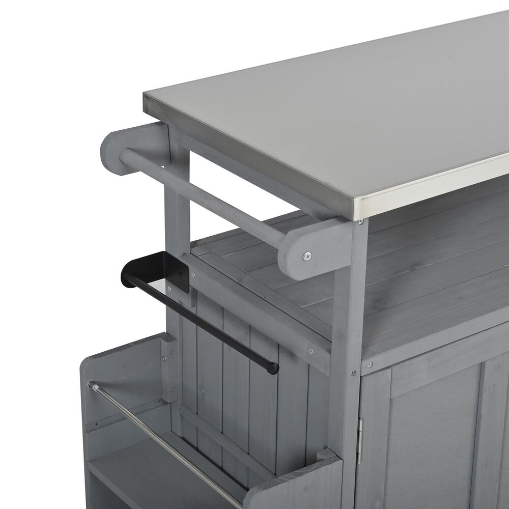 Hearth and Haven Outdoor Kitchen Island Cart with Adjustable Shelves and Stainless Steel Top in Gray, , large