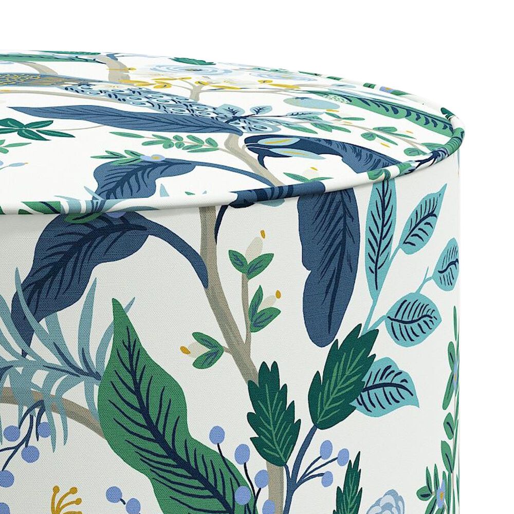 Rifle Paper Co Crafted by Cloth and Company Billie Ottoman in Peacock Blue/White, , large