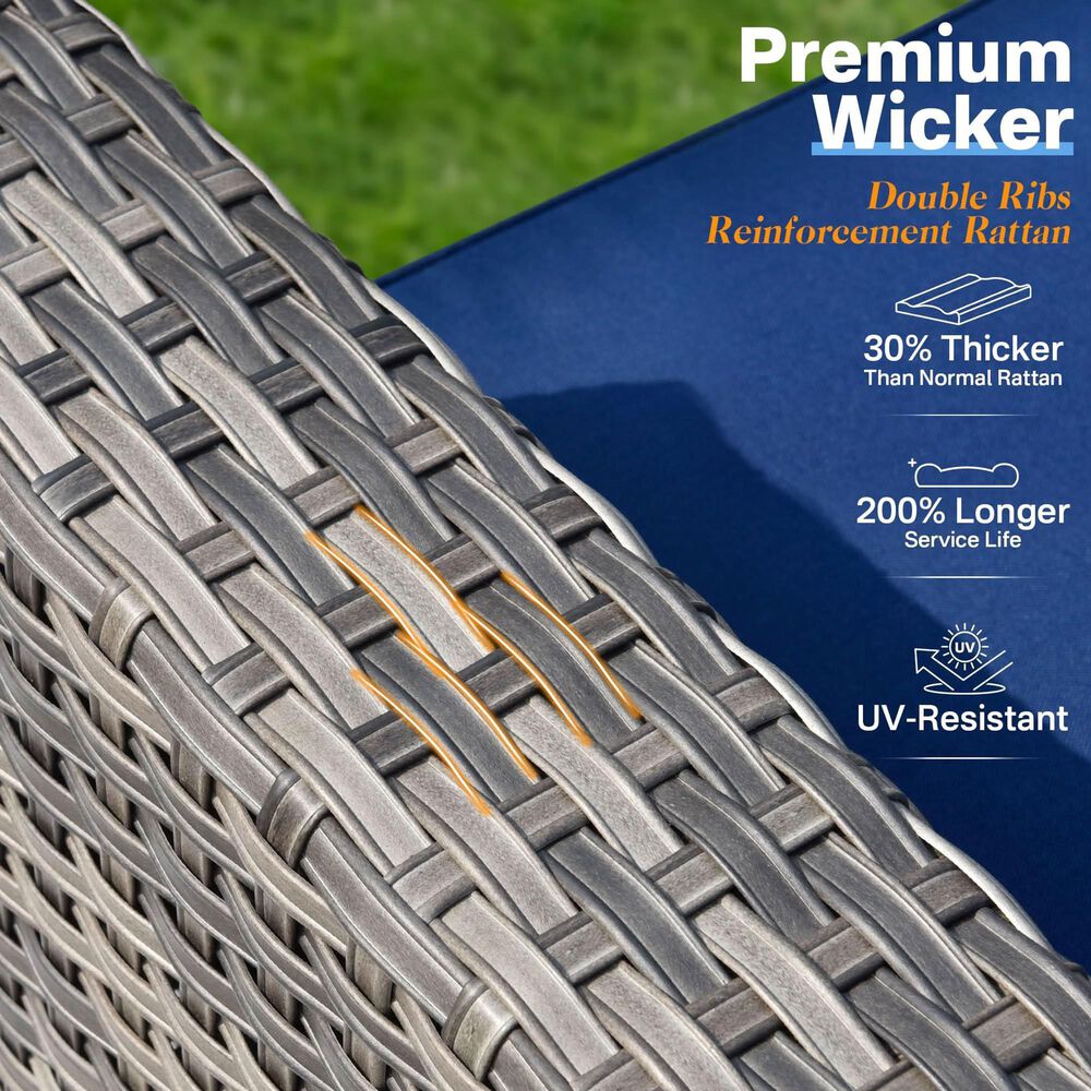 HOMLUX 7-Piece Patio Conversation Set with Grey Wicker in Navy Blue, , large