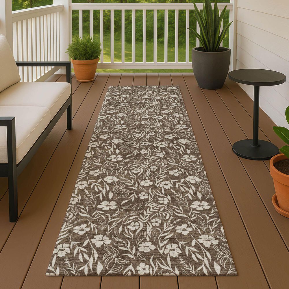 Dalyn Rug Company Soft Essentials Floral Chocolate 2'3" x 7'6" Indoor/Outdoor Runner, , large