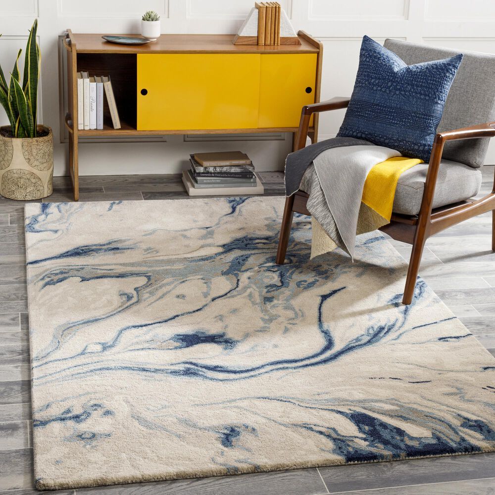 Surya Kavita 6&#39; x 9&#39; Navy, Denim, Gray and Light Beige Area Rug, , large