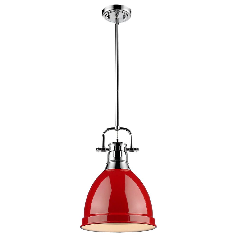 Golden Lighting Duncan 1-Light Small Pendant with Rod and Red Shade in Chrome, , large