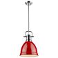 Golden Lighting Duncan 1-Light Small Pendant with Rod and Red Shade in Chrome, , large