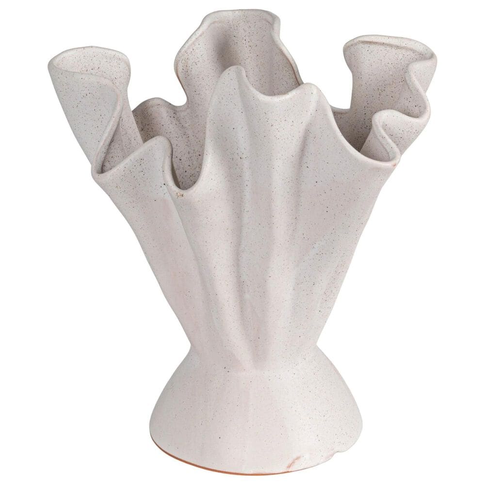 Creative Coop Stoneware Ruffled Vase with Reactive Glaze in Matte Cream, , large