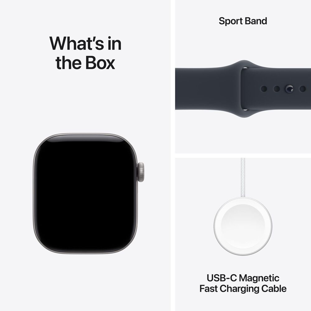 Apple Watch Series 12 (GPS + Cellular) 42mm Space Gray Aluminum Case with Navy Blue Sport Band - M/L, , large