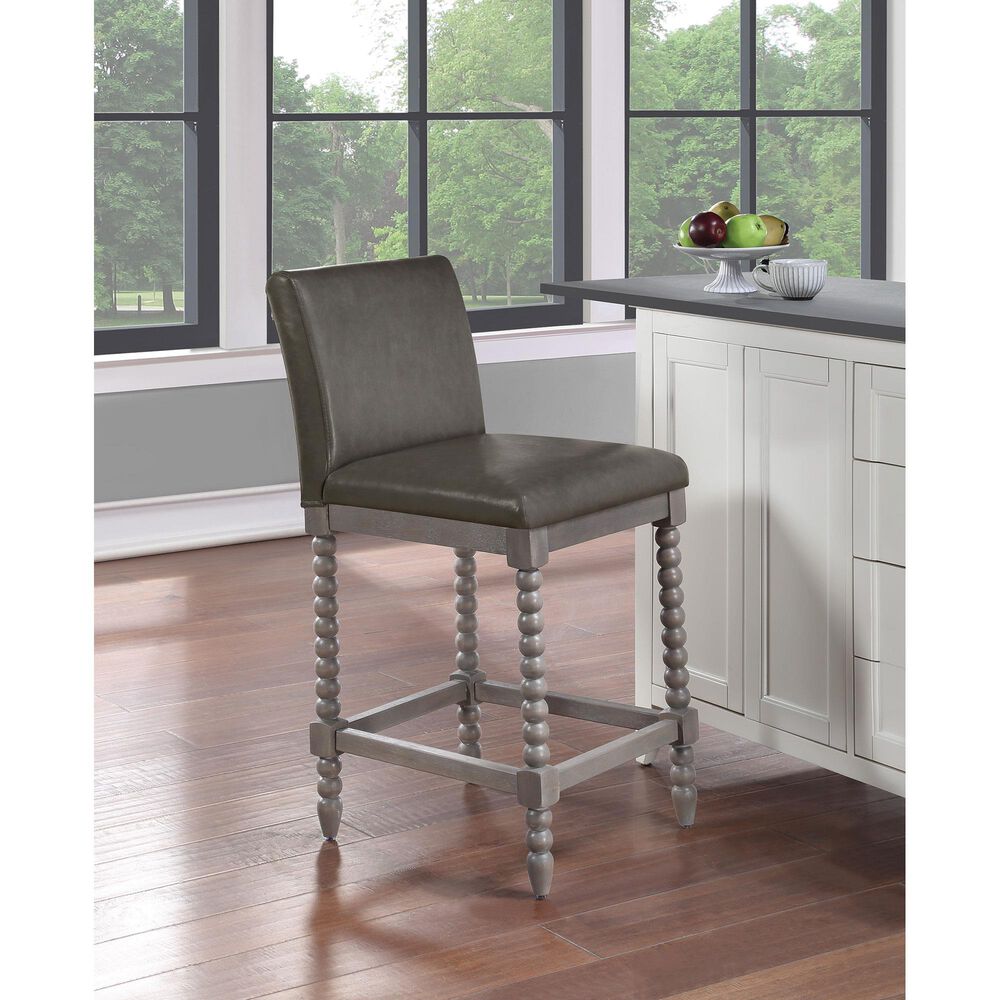 OSP Home Abbott 26&quot; Counter Stool with Pewter Cushion in Brushed Grey, , large