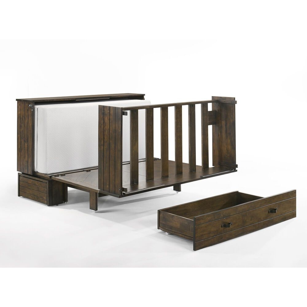 New Day Furniture Ranchero Queen Murphy Cabinet Bed in Wildwood Brown with Mattress, , large