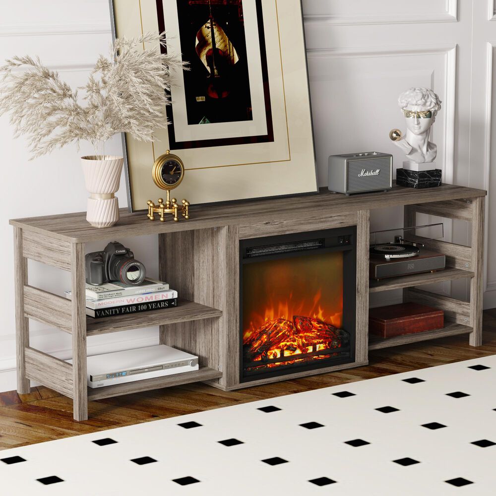 HOMLUX 63" Fireplace TV Stand with Storage Shelves in Rustic Oak, , large