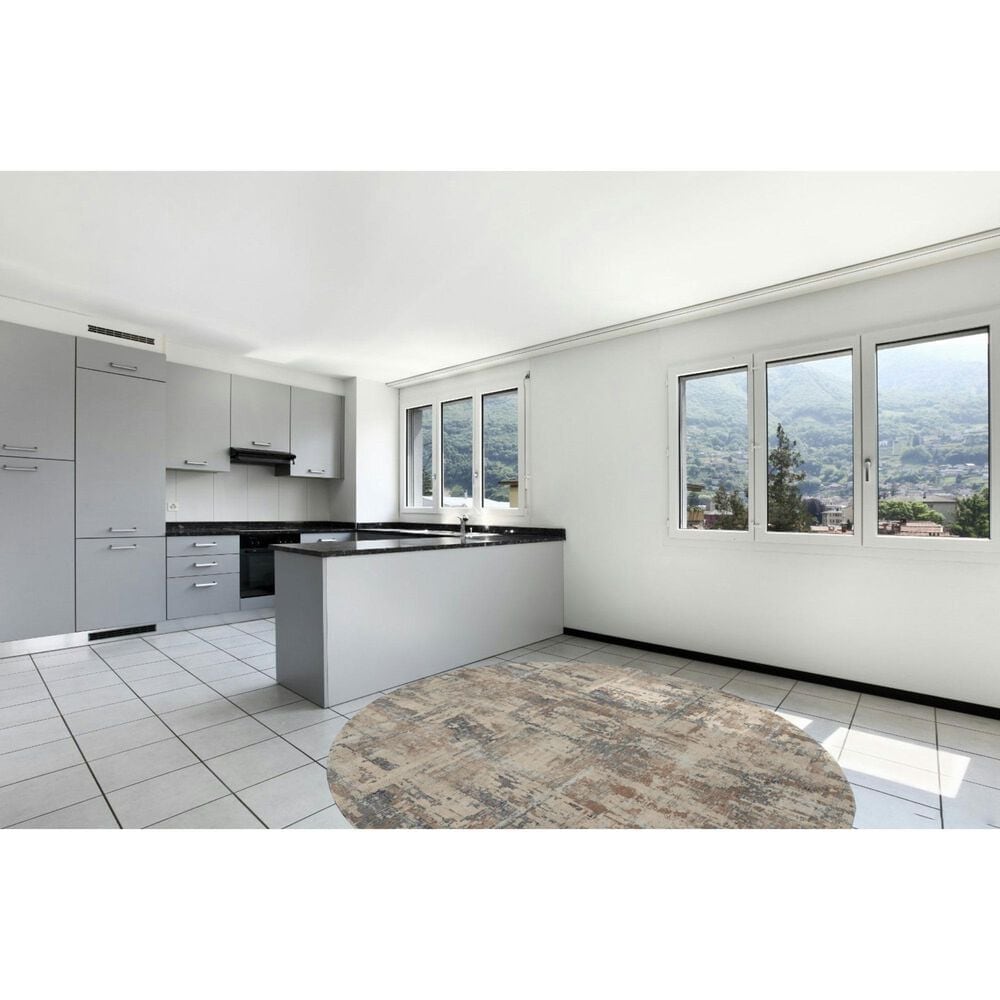 Nourison Rustic Textures Beige and Grey 7&#39;10&quot; Round Area Rug, , large
