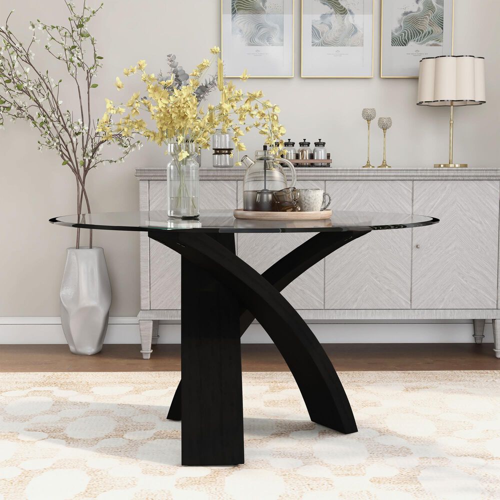 Furniture of America Witt Dining Table in Black and Clear - Table Only, , large