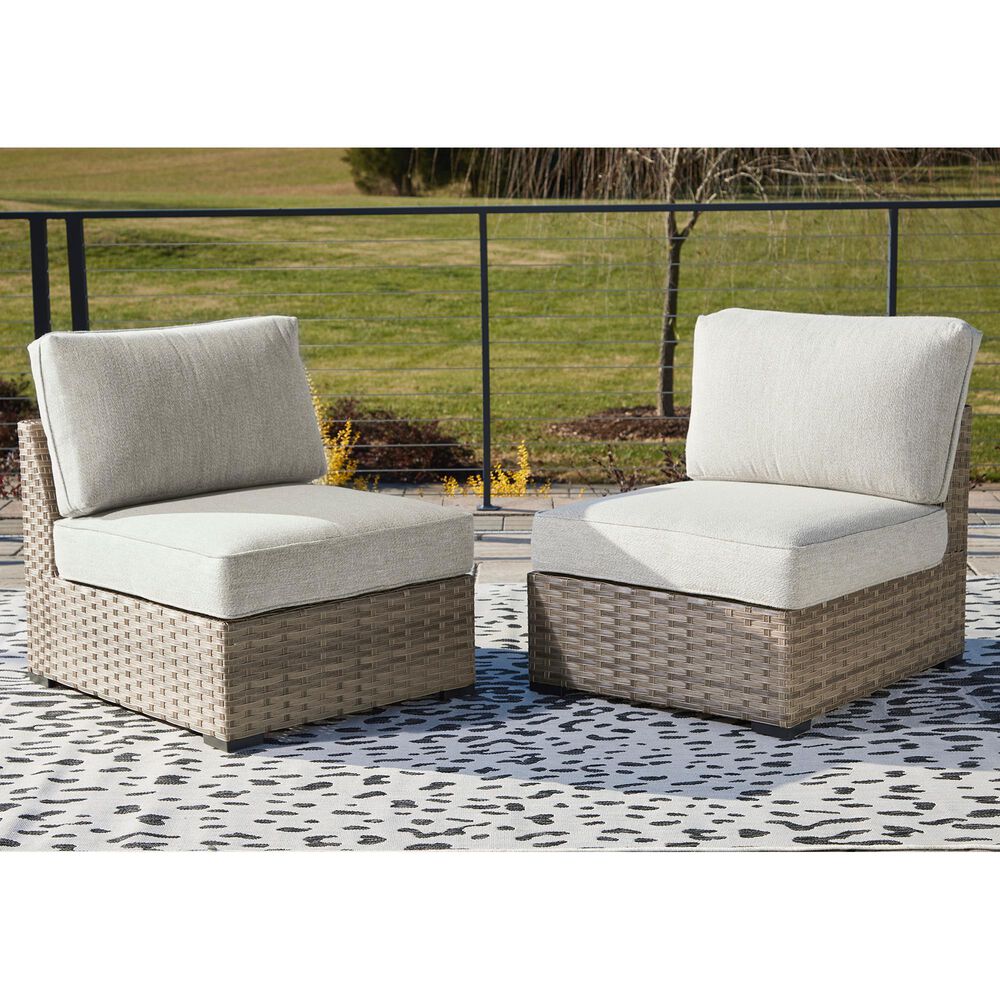 Ashley Calworth Patio Armless Chair in Beige &#40;Set of 2&#41;, , large