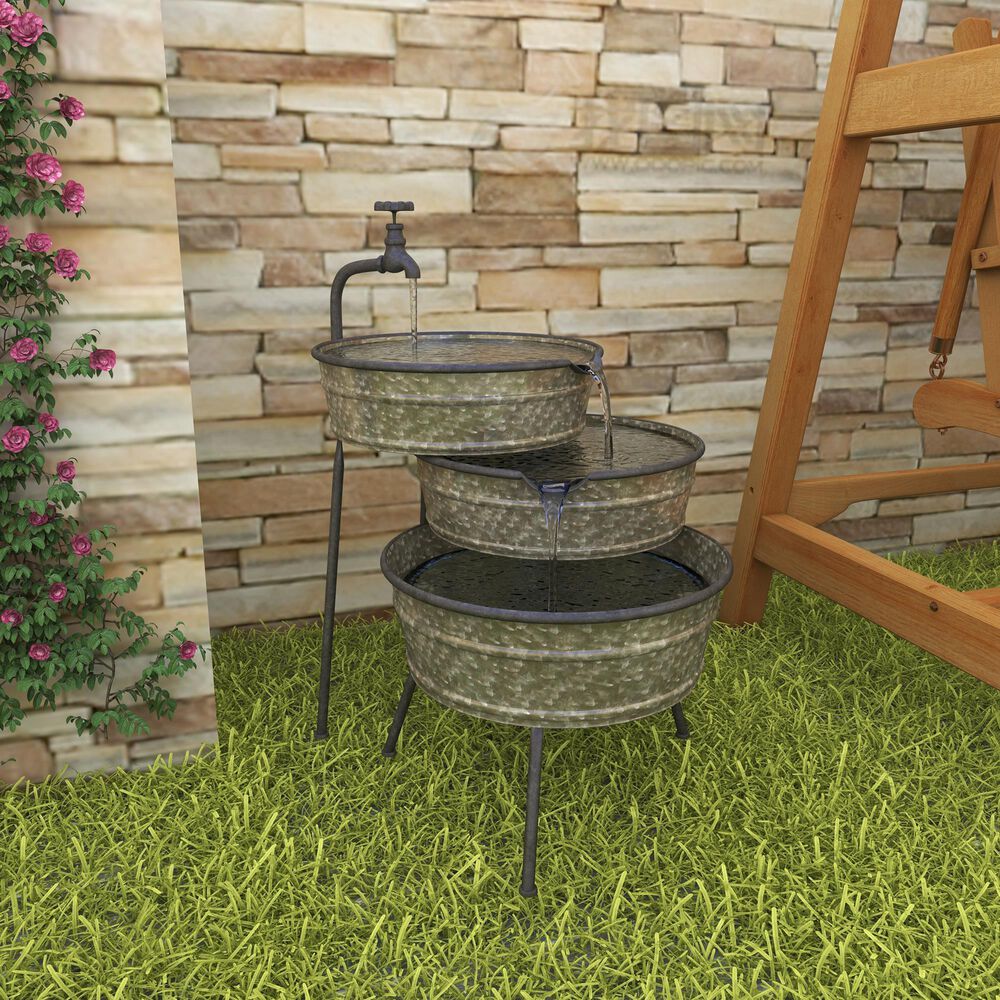 Maple and Jade 26&quot; Farmhouse 3-Tier Tub Fountain in Gray, , large