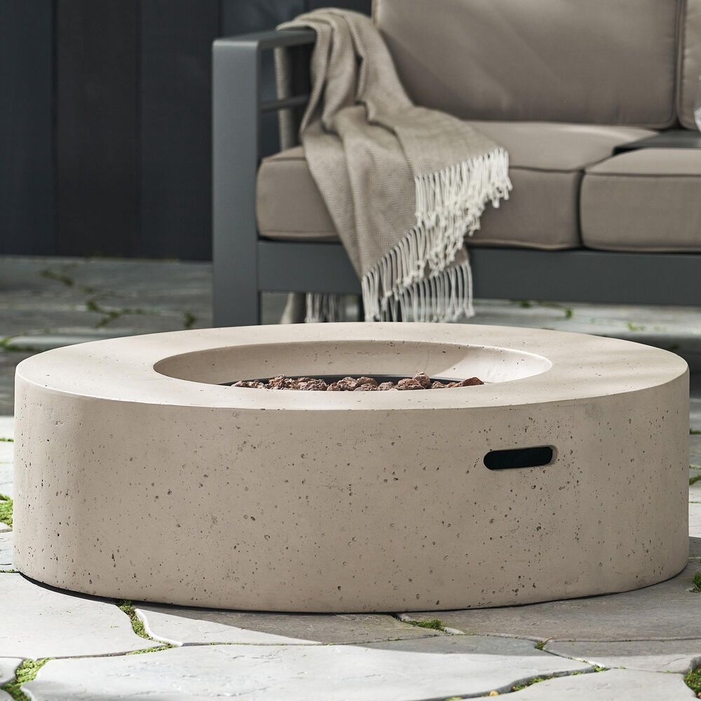 Hearth and Haven Round MgO Concrete Propane Fire Pit in Light Grey, , large