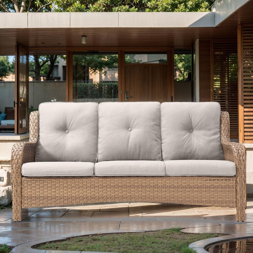 Sunwell Garden Outdoor Sofa with Yellow Rattan in Beige, , large