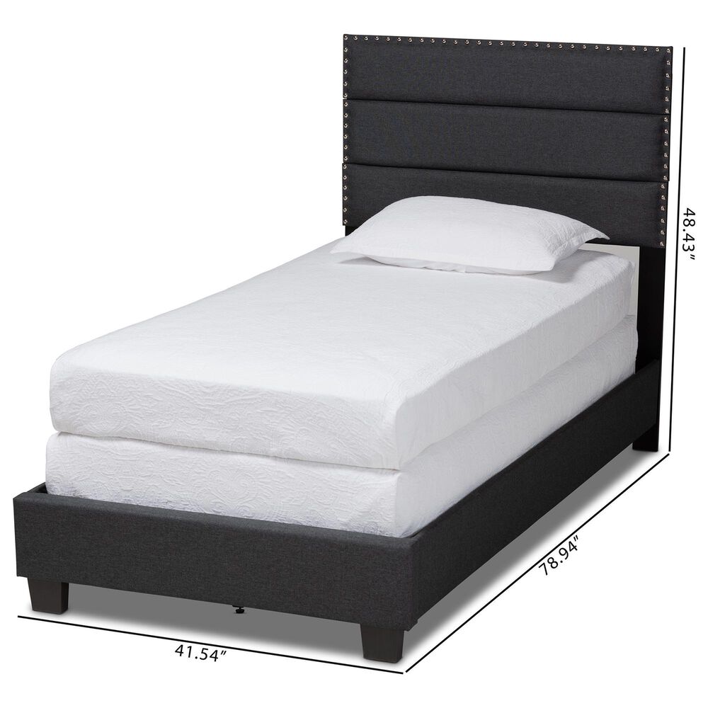 Baxton Studio Ansa Twin Panel Bed with Dark Grey Upholstered in Black, , large