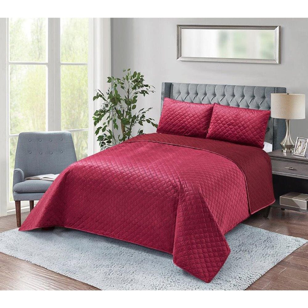 Duke Imports Virah Bella Micromink 3-Piece Full/Queen Quilt Set in Moroccan Burgundy, , large