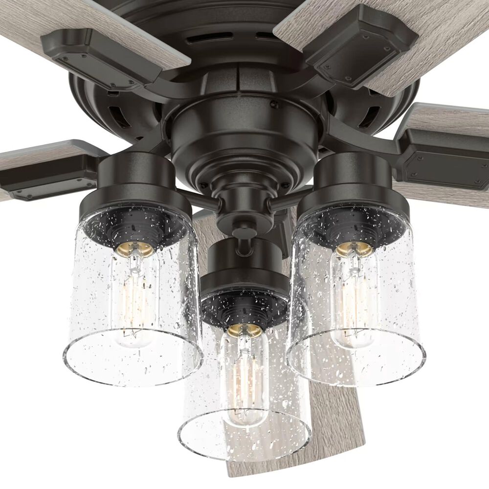 Hunter Hartland 52&quot; Clear Seeded Ceiling Fan with LED Lights in Noble Bronze, , large