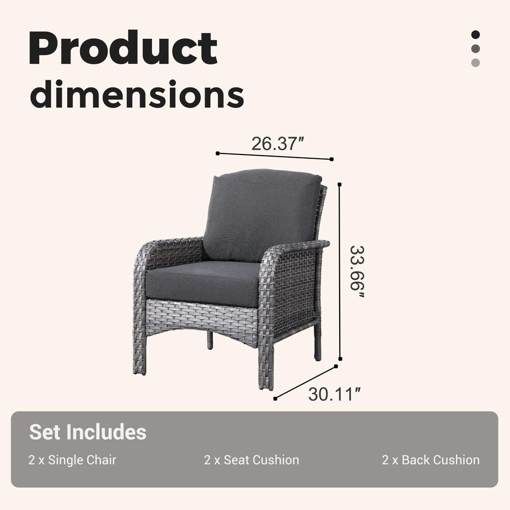 HOMLUX 27" Patio Single Chair in Black (Set of 2), , large