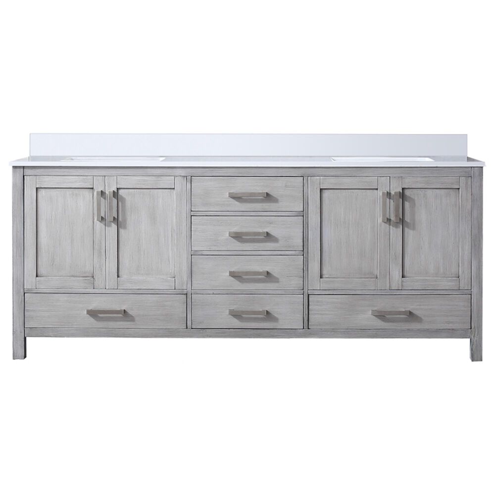 Lexora Home Jacques 80" Double Bathroom Vanity in Distressed Grey with 2 cm White Quartz Top and Rectangular Sinks, , large