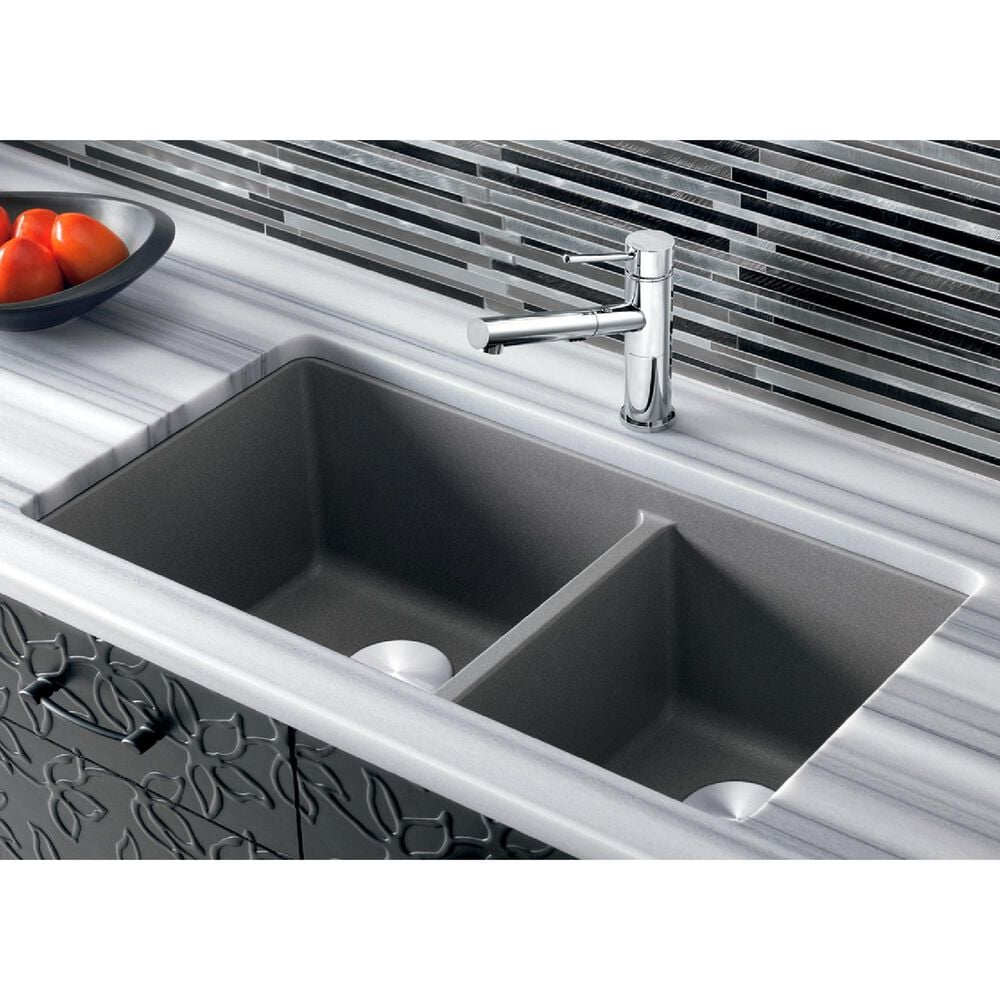 Blanco Precis 33&quot; 1-3/4 Double Bowl Kitchen Sink in Cinder, , large