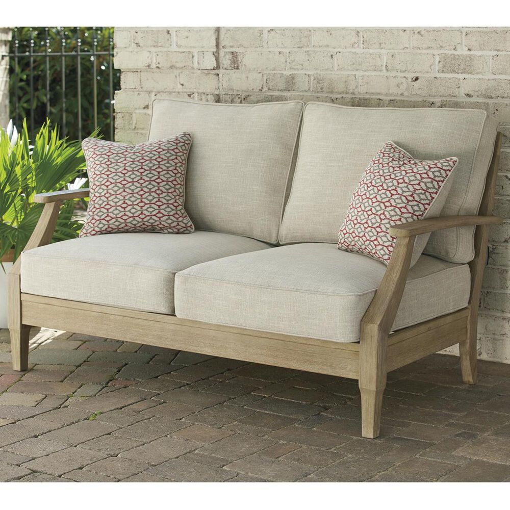 Ashley Clare View Loveseat with Beige Cushion in Antique Teak, , large