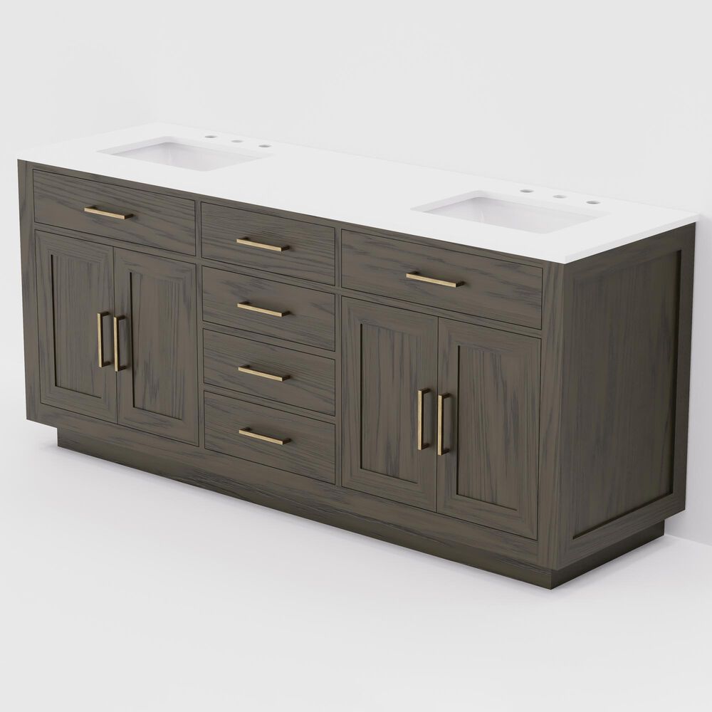 Lexora Home Abbey 72" Double Bathroom Vanity in Brown Oak with 2 cm White Quartz Top and Rectangular Sinks, , large