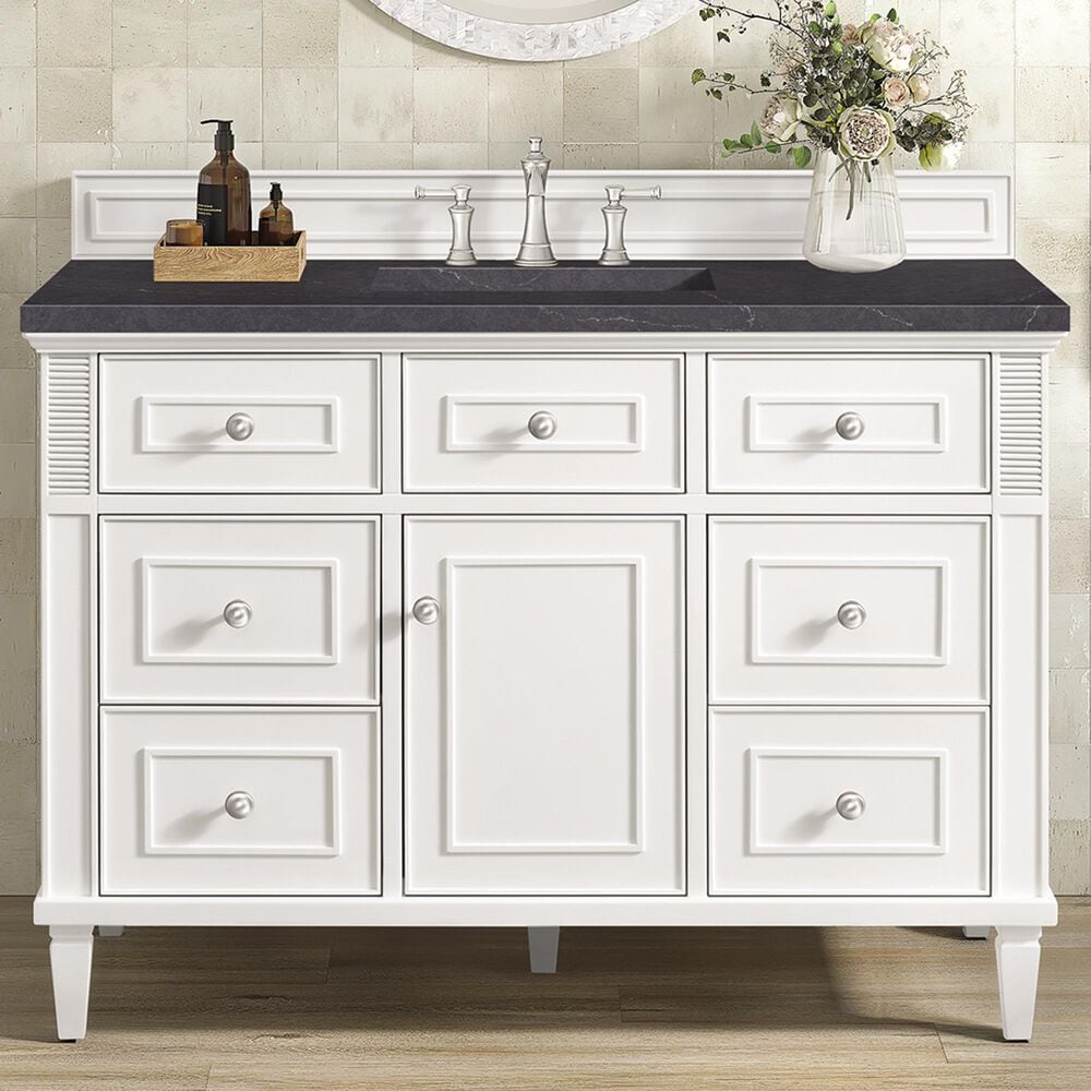 James Martin Vanities Lorelai 48&quot; Single Vanity in Bright White with 3 cm Charcoal Soapstone Quartz Top, , large