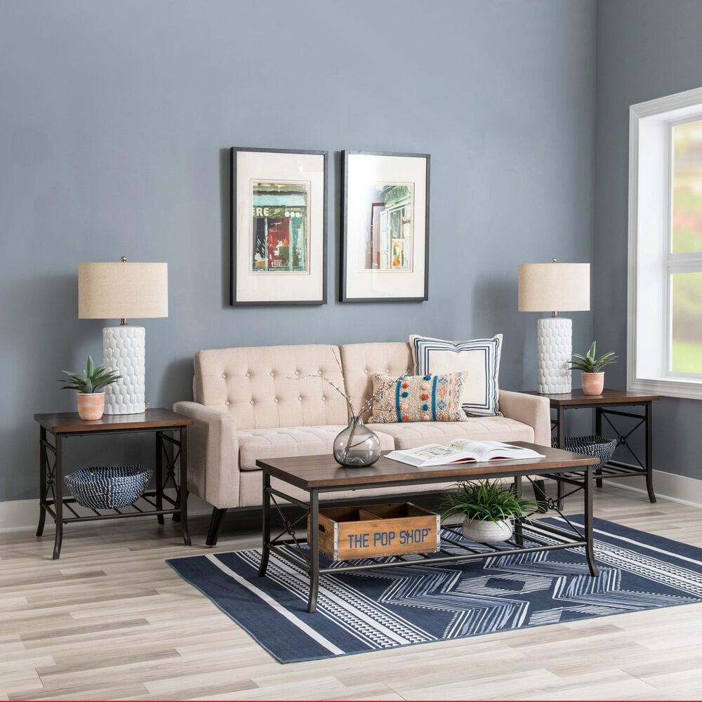 Linon Home Decor Harrison 3-Piece Occasional Table Set in Chestnut Brown and Dark Bronze, , large