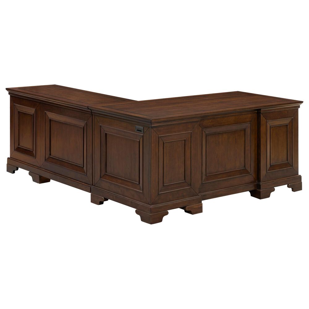 Riva Ridge Arlington 3-Piece L-Shaped Desk and Display Cabinet Set in Classic Brown, , large